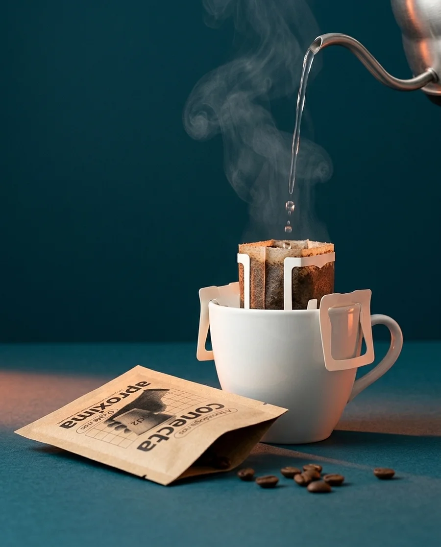 Drip Coffee da Prevision sendo preparado, com vapor